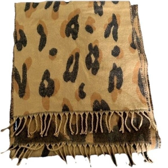 Madewell Brushed Leopard Scarf Fringed Toffee Cozy Fall - Picture 5 of 9